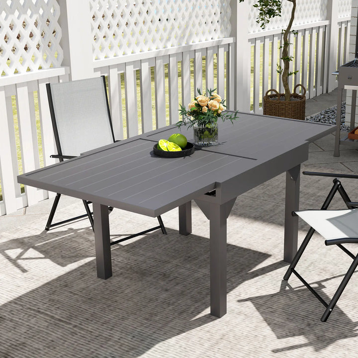 35-71" Extendable Space-Saving Aluminum-Steel Outdoor Dining Patio Table for 4-6, Garden Deck, Grey