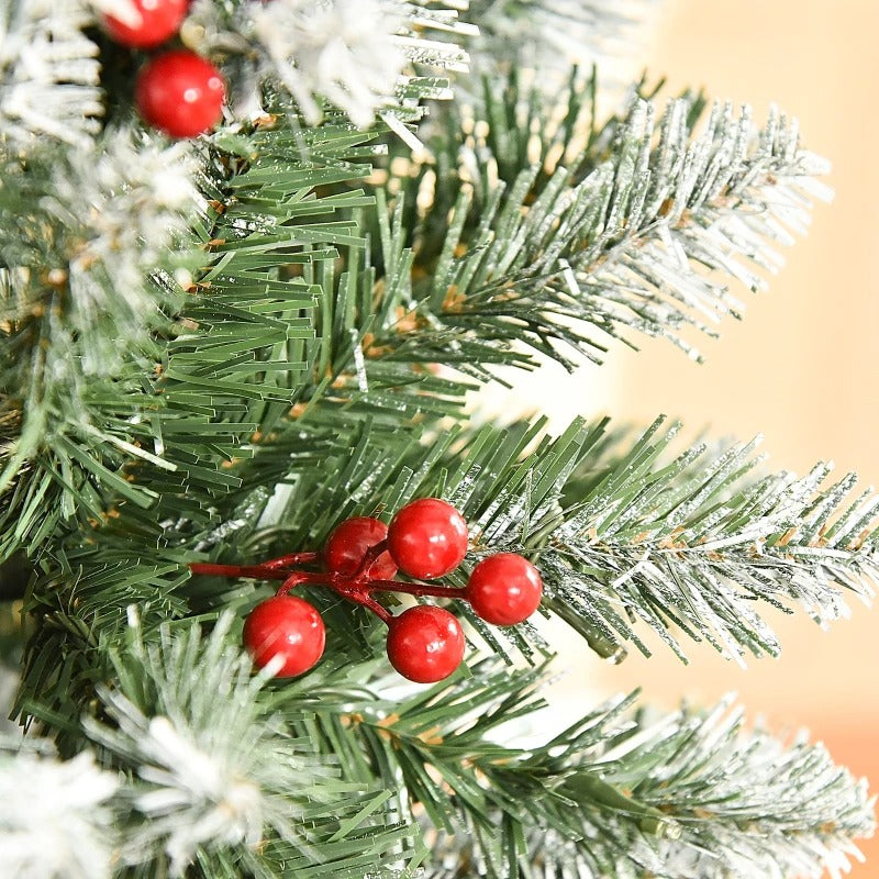 NEW 6ft 618-Tip Pre-lit Snow Tipped Artificial Pencil Christmas Holiday Tree w 300 LED Lights Green