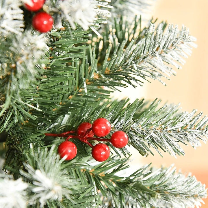 NEW 6ft 618-Tip Pre-lit Snow Tipped Artificial Pencil Christmas Holiday Tree w 300 LED Lights Green