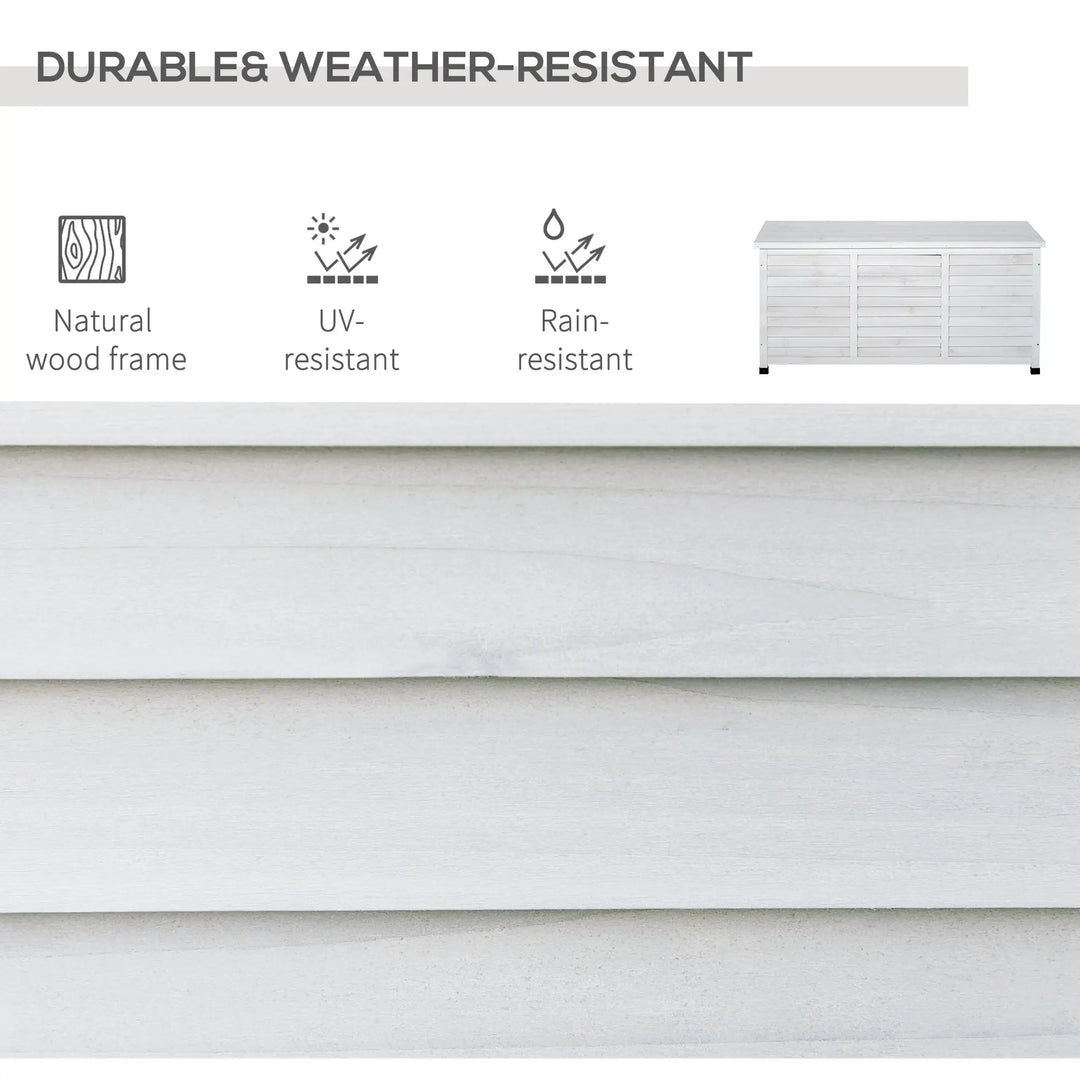 50" 75 Gal Fir Wood Deck Box Storage Bin Container for Cushions Tools Outdoor Patio, White Stain