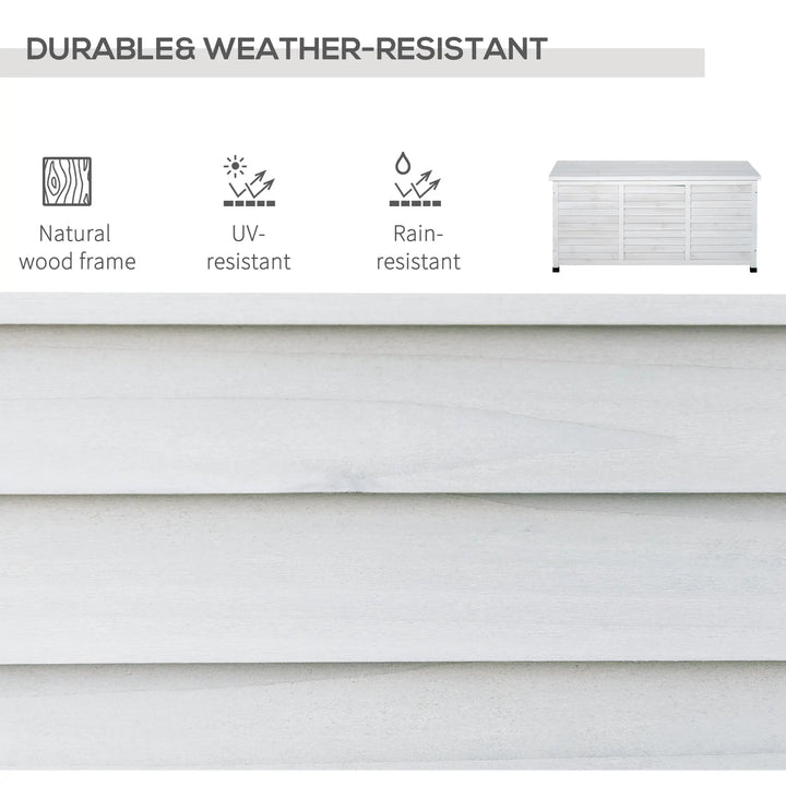 50" 75 Gal Fir Wood Deck Box Storage Bin Container for Cushions Tools Outdoor Patio, White Stain