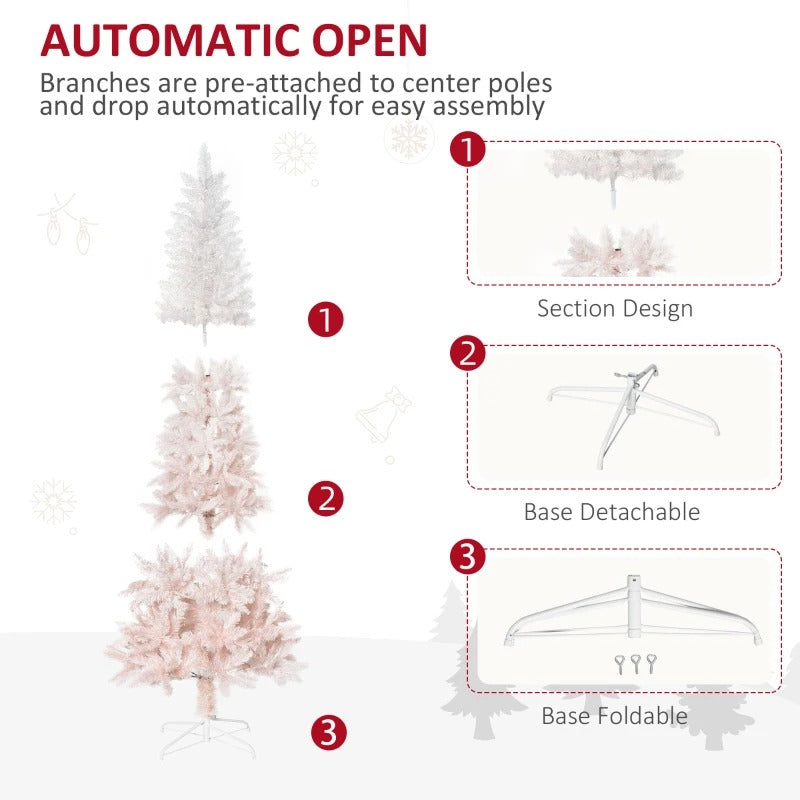 6ft 406-Tip Unlit Pencil Ombre Artificial Holiday Christmas Tree w Base, Pink & White Gradient
