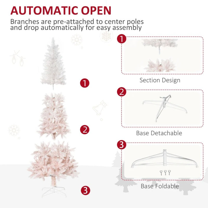6ft 406-Tip Unlit Pencil Ombre Artificial Holiday Christmas Tree w Base, Pink & White Gradient
