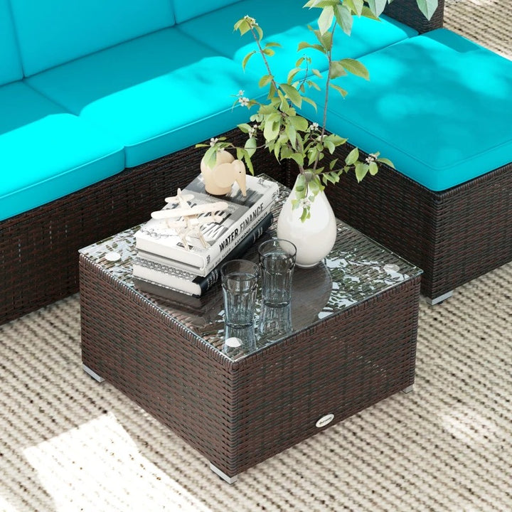 3pc Compact PE Rattan Wicker Conversation Sofa Set w/ Cushions Outdoor Patio - Brown, Turquoise