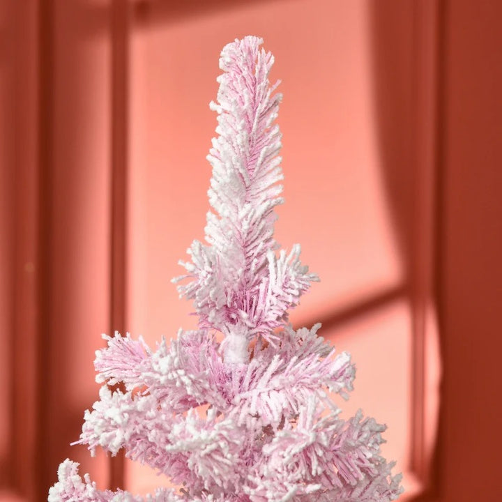 5ft 263-Tip Slim Snow Flocked Unlit Artificial Pencil Christmas Holiday Tree, Xmas Decor, Pink