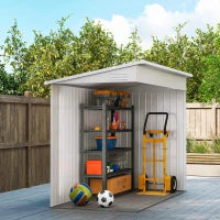 8' x 4' Outdoor Lean To Steel Storage Garden Shed Tool Organizer w Swing Door, Vents, Light Grey