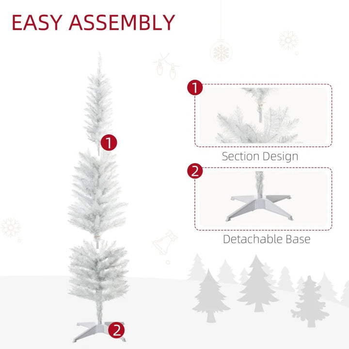 6ft Pre-lit Ultra Slim Pencil Christmas Holiday Tree w 200 Multicolour Lights, Iridescent White