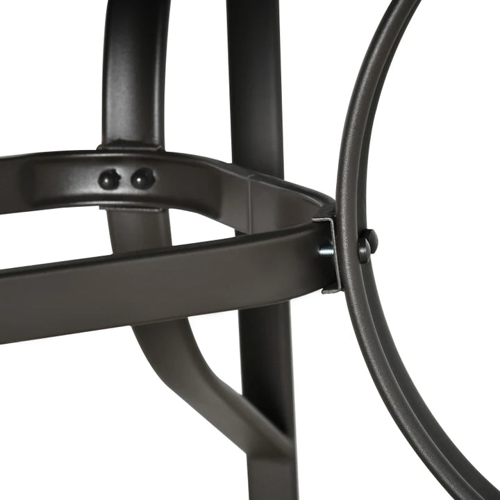 8pc Outdoor Dining Patio Set, 6 Sling Armchairs Glass Table, 8.5' Tilting Umbrella Canopy, Grey