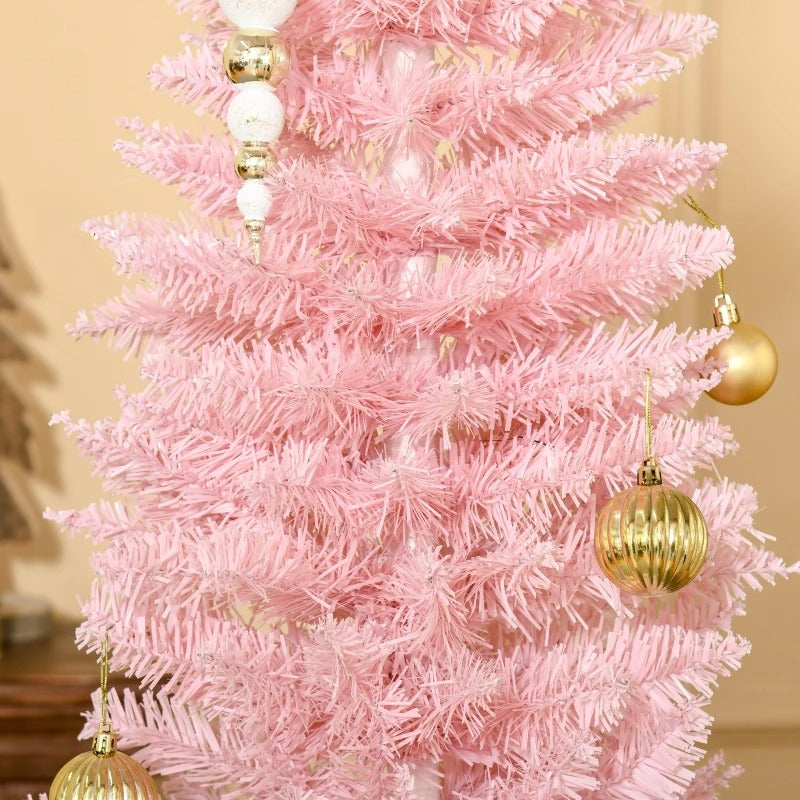 NEW 6ft 390-Tip Unlit Slim Pencil Artificial Christmas Holiday Xmas Tree Decor w Base, Lt Pink