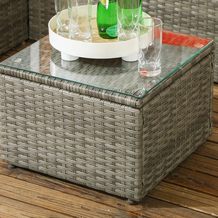 3pc Compact PE Rattan Wicker Conversation Sofa Set w Cushions for Outdoor Patio - Grey, Red