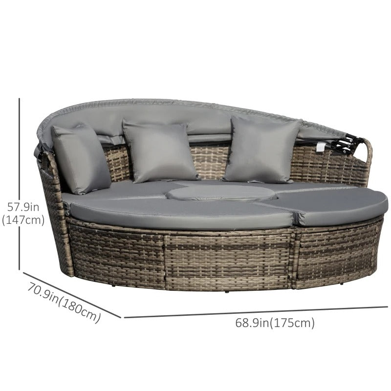 4pc PE Rattan Wicker Round Canopy Daybed Lounge Patio Conversation Set with Cushions - Grey