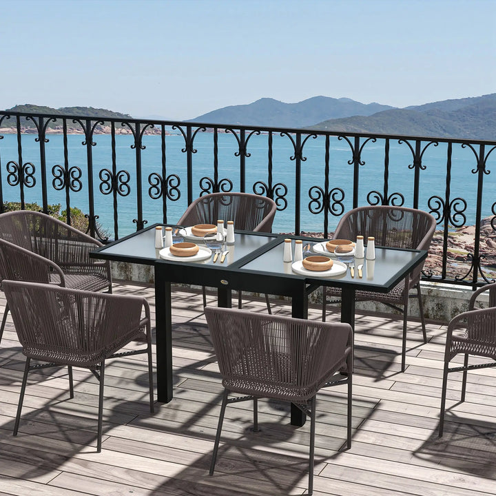 31-63" Extendable Space-Saving Aluminum Outdoor Dining Patio Table w Clear Glass Top for 4-6, Black