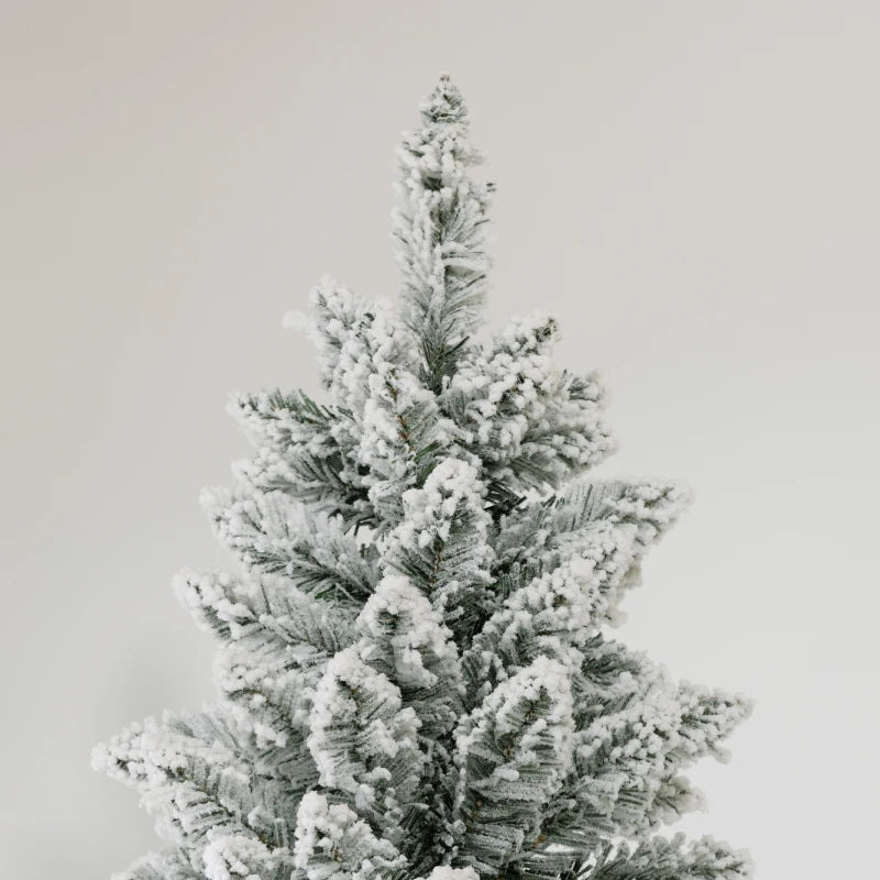 9ft Tall 1277-Tip Unlit Snow Flocked Slim Artificial Pencil Christmas Holiday Xmas Tree, Green