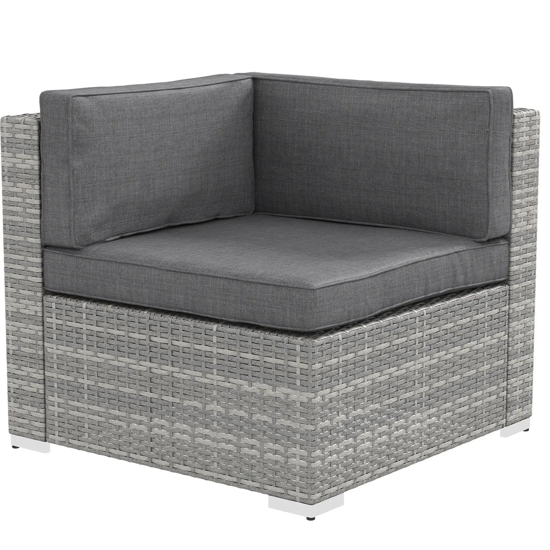 7pc 6-Seat Rattan Wicker Sectional Conversation Sofa Set w Cushions Outdoor Patio, Mixed Lt Grey