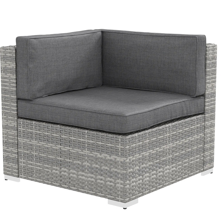 7pc 6-Seat Rattan Wicker Sectional Conversation Sofa Set w Cushions Outdoor Patio, Mixed Lt Grey