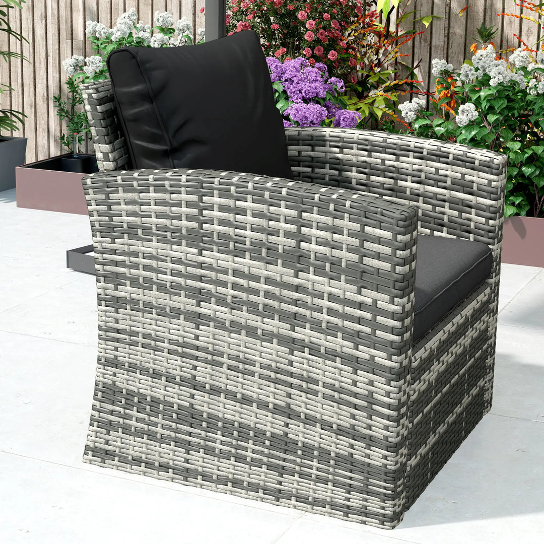 6pc 7-Seat Premium PE Rattan Wicker Conversation Outdoor Patio Set, Cushions & Storage, Grey, Black