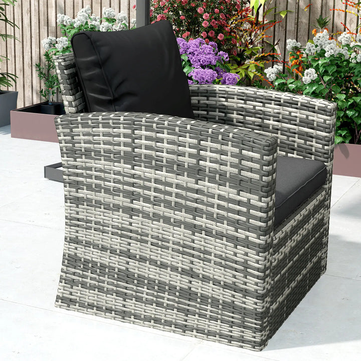 6pc 7-Seat Premium PE Rattan Wicker Conversation Outdoor Patio Set, Cushions & Storage, Grey, Black