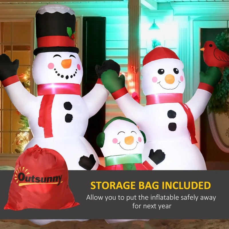 6.5ft Inflatable Holiday Christmas Outdoor Decoration, Light, Snowman Family, Red Cardinal