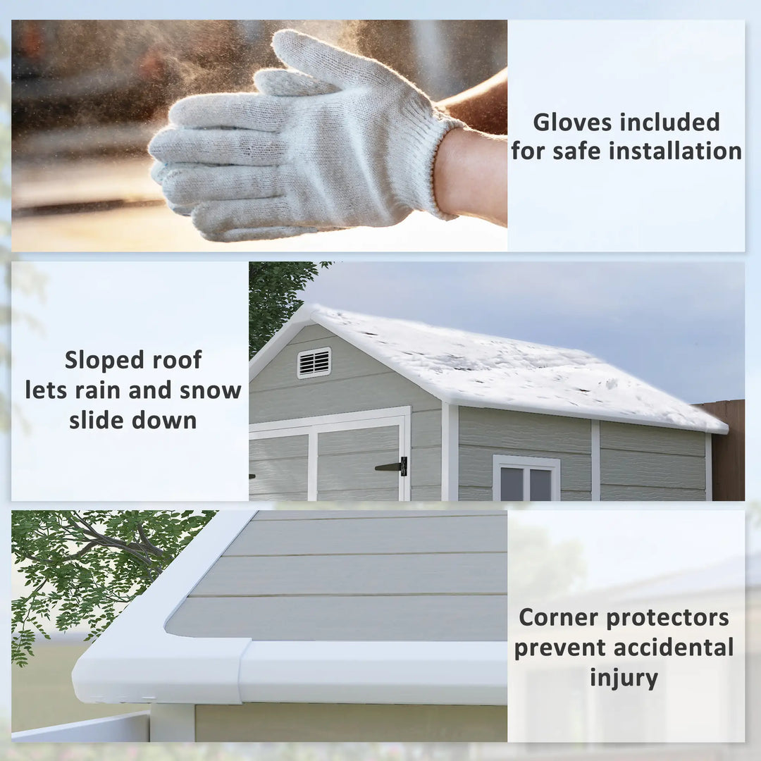 6' x 5' Resin PP Plastic Aluminum Outdoor Tool Storage Garden Shed w 2 Swing Doors, 1 Window, Grey