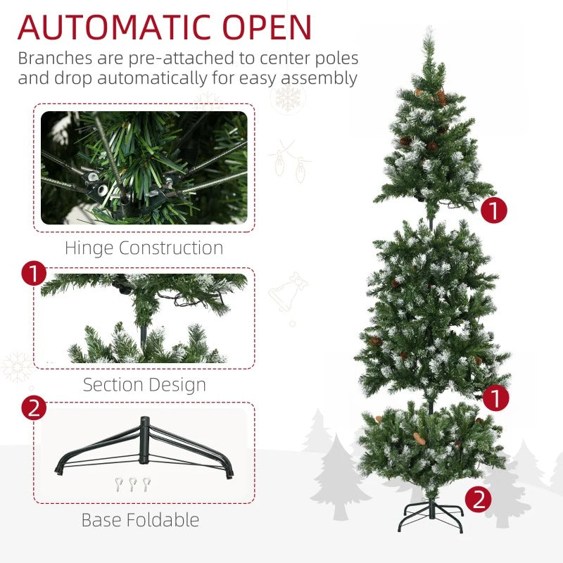 6ft 703-Tip Pre-lit Realistic Artificial Christmas Holiday Tree, Pine Cones 250 LEDs Snow Green