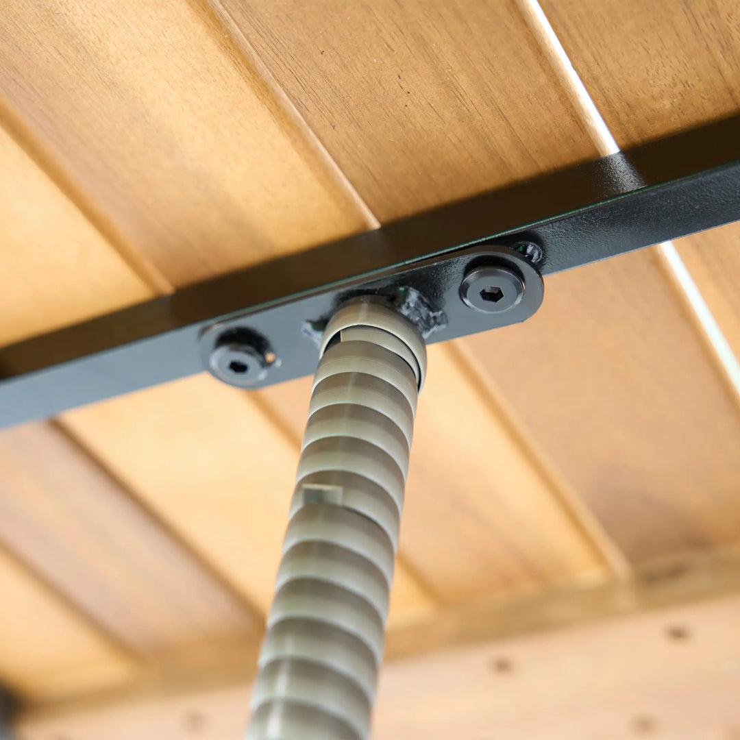 5pc Square PE Rattan Wicker Outdoor Dining Table Patio Set w 4 Chairs, Wood Top, Parasol Hole, Grey