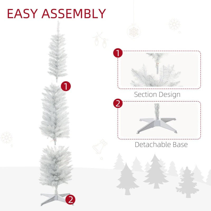 7ft Pre-lit Ultra Slim Pencil Christmas Holiday Tree w 250 Multicolour Lights, Iridescent White