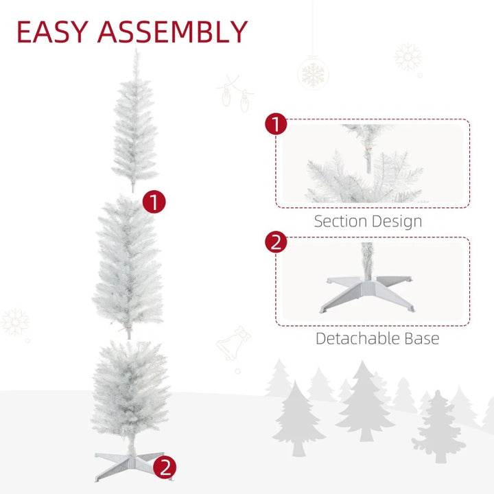 7ft Pre-lit Ultra Slim Pencil Christmas Holiday Tree w 250 Multicolour Lights, Iridescent White