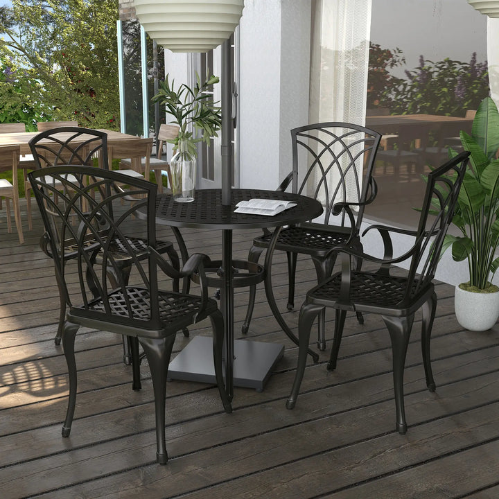 5pc Modern Cast Aluminum Round Bistro Table & Chair Outdoor Dining Set for Garden Patio, Dark Brown