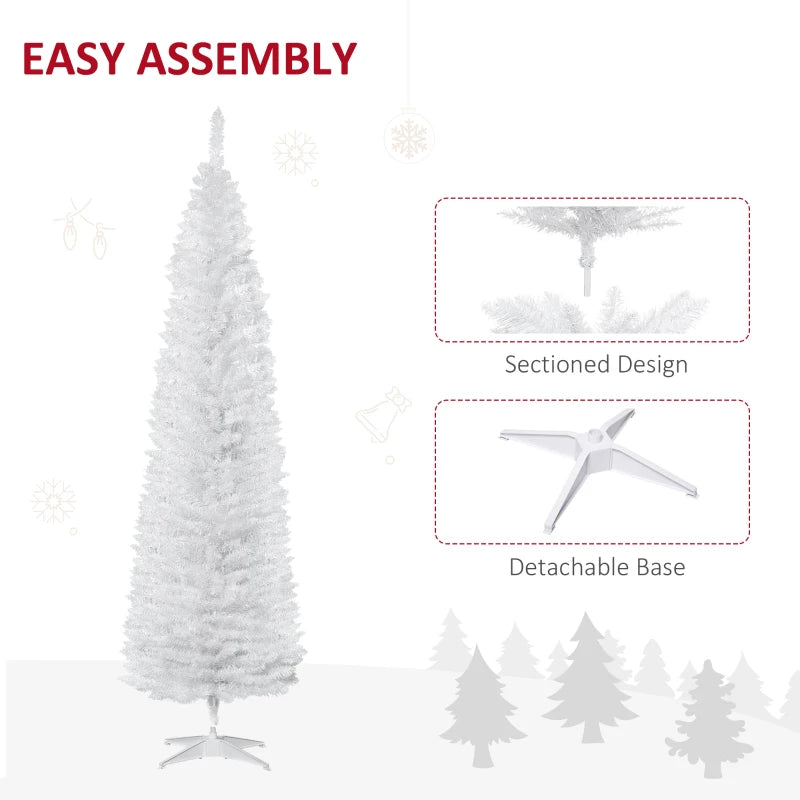 NEW 7ft 499-Tip Unlit Slim Pencil Artificial Christmas Holiday Xmas Tree Decor w Base, White