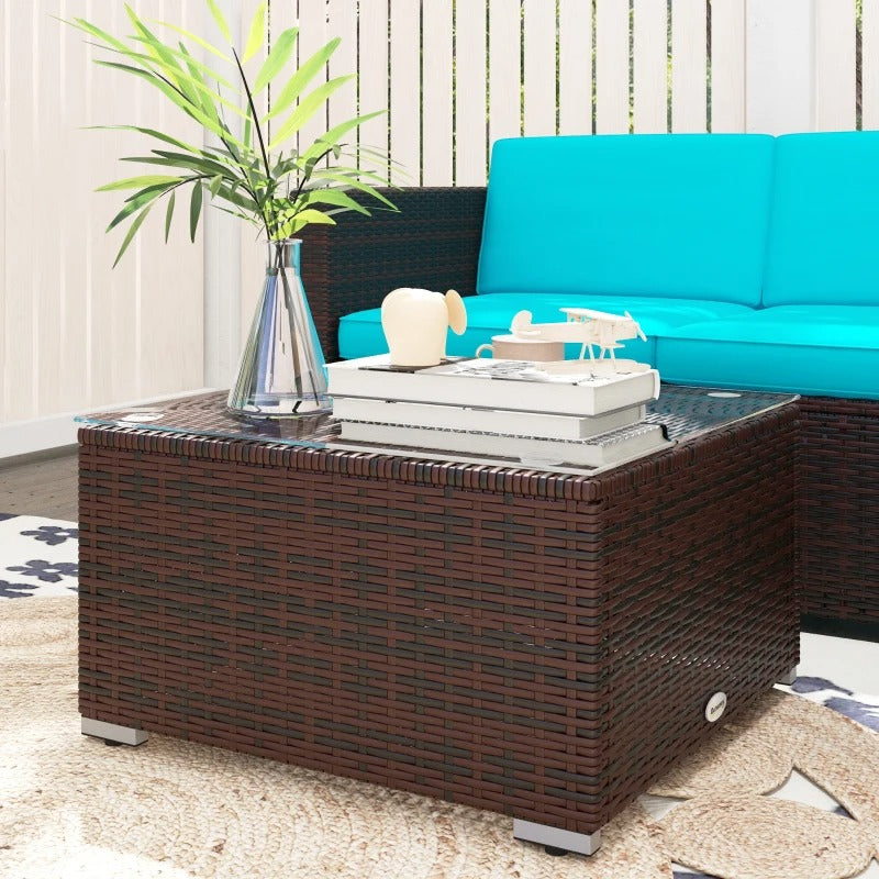 3pc Compact PE Rattan Wicker Conversation Sofa Set w/ Cushions Outdoor Patio - Brown, Turquoise
