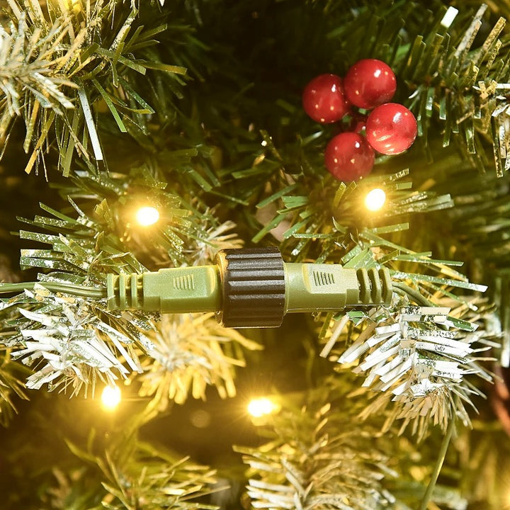 NEW 6ft 618-Tip Pre-lit Snow Tipped Artificial Pencil Christmas Holiday Tree w 300 LED Lights Green