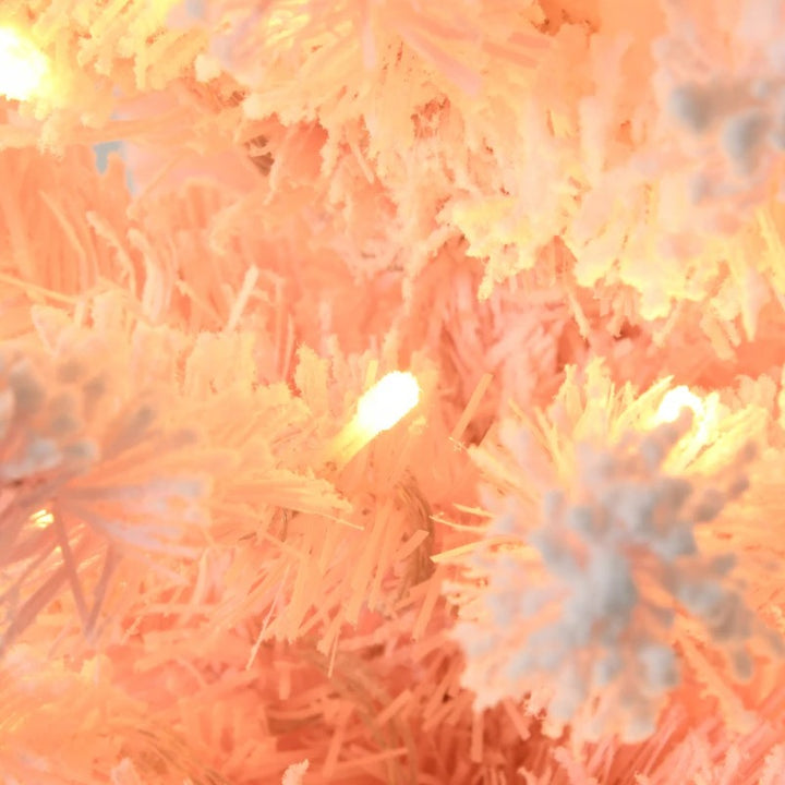 6ft 360-Tip Pre-lit Snow Flocked Artificial Pencil Christmas Holiday Tree, 200 LED Lights, Pink