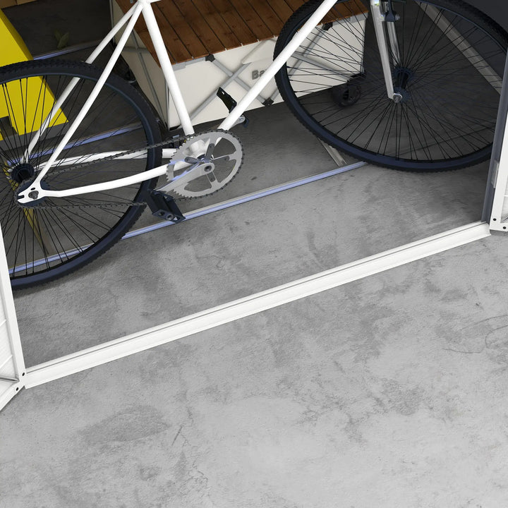 8' x 6' PP Plastic Resin & Aluminum Outdoor Tool Bike Storage Shed, Swing Doors, Patio Garden, Grey