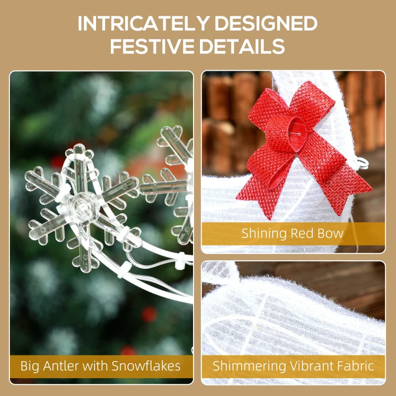 2ft Cute Outdoor Holiday Christmas Light-Up Lawn Decoration Steel, 61 Lights, White Reindeer