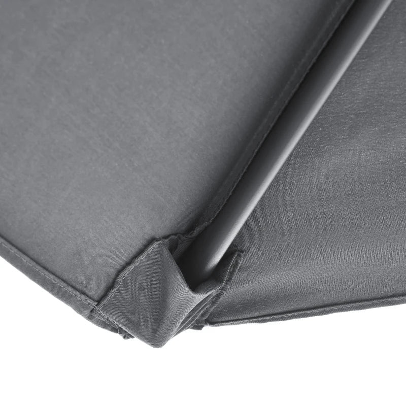 8pc Outdoor Dining Patio Set, 6 Sling Armchairs Glass Table, 8.5' Tilting Umbrella Canopy, Grey