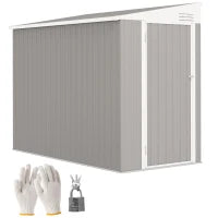 8' x 4' Outdoor Lean To Steel Storage Garden Shed Tool Organizer w Swing Door, Vents, Light Grey