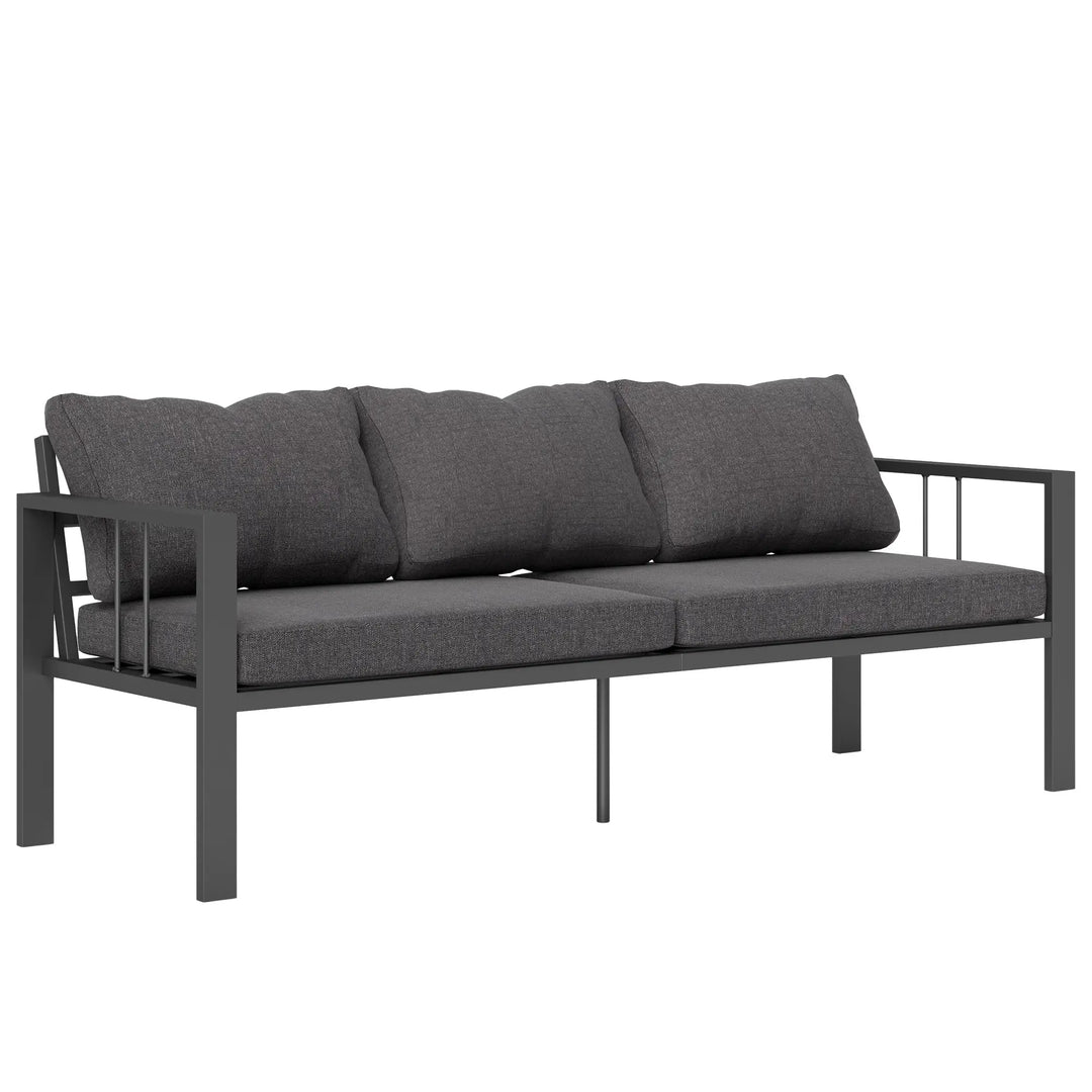 3-Seat Aluminum Conversation Sofa Couch w Cushions, Armrests for Balcony Deck Outdoor Patio, Grey