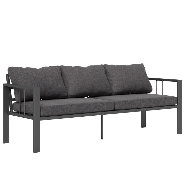 3-Seat Aluminum Conversation Sofa Couch w Cushions, Armrests for Balcony Deck Outdoor Patio, Grey