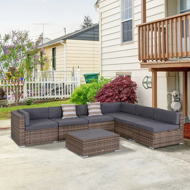 7pc PE Rattan Wicker Sectional Conversation Furniture Set w Cushions Outdoor Patio - Mixed Grey