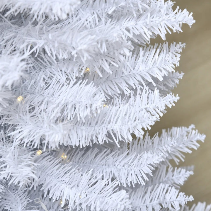 6ft 390-Tip Pre-lit Slim Artificial Pencil Christmas Holiday Tree w 200 LED Lights, Base, White