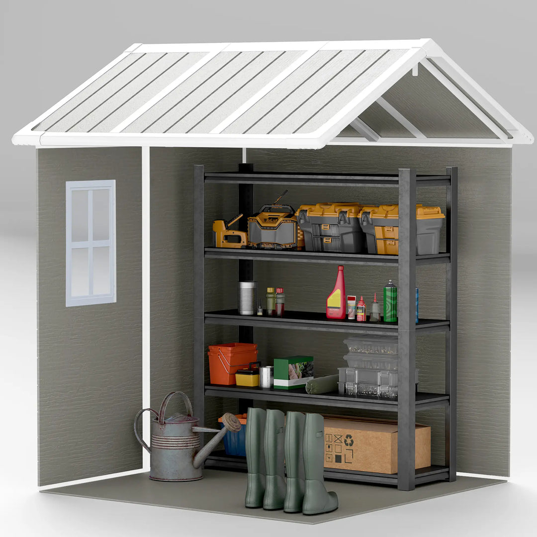 6' x 6' Resin PP Plastic Aluminum Outdoor Tool Storage Garden Shed w 2 Swing Doors, Windows, Grey