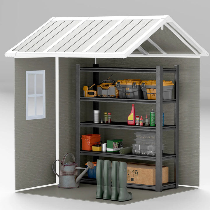 6' x 6' Resin PP Plastic Aluminum Outdoor Tool Storage Garden Shed w 2 Swing Doors, Windows, Grey