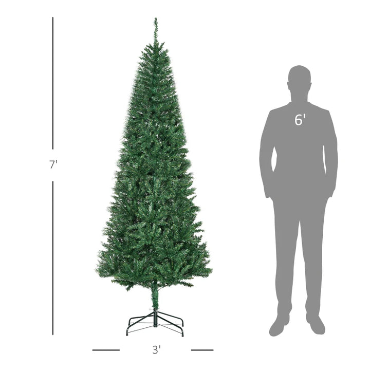 NEW 7ft 865-Tip Unlit Slim Artificial Traditional Christmas Holiday Xmas Tree Decor w Base, Green