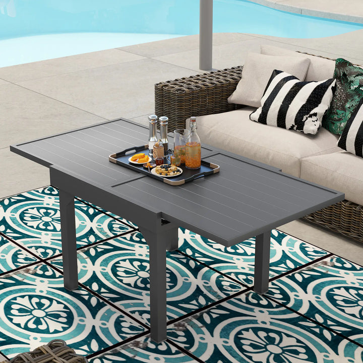 35-71" Extendable Space-Saving Aluminum-Steel Outdoor Dining Patio Table for 4-6, Garden Deck, Grey