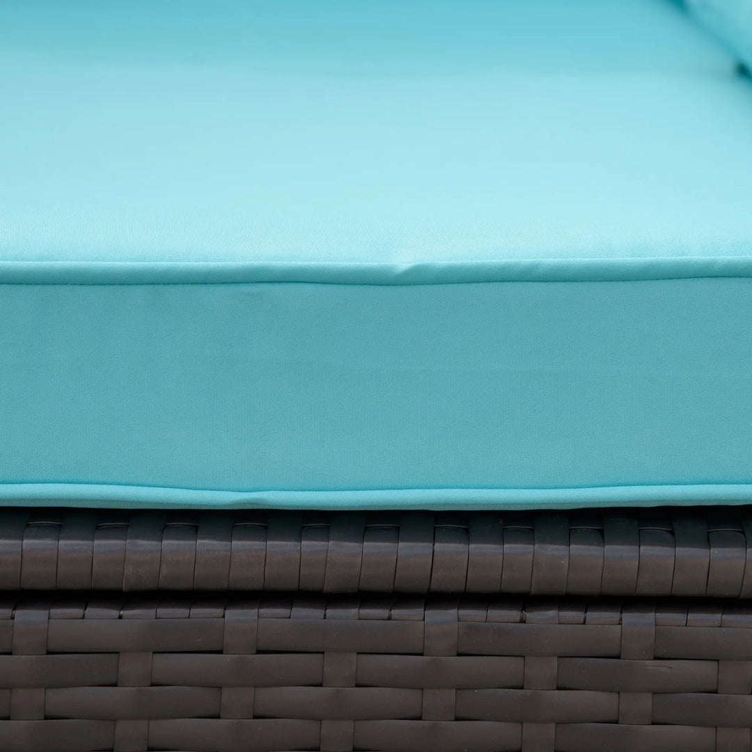 7pc Rattan Wicker Sectional Conversation Furniture Set w Cushions, Outdoor Patio, Aqua Blue, Brown