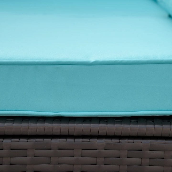 7pc Rattan Wicker Sectional Conversation Furniture Set w Cushions, Outdoor Patio, Aqua Blue, Brown