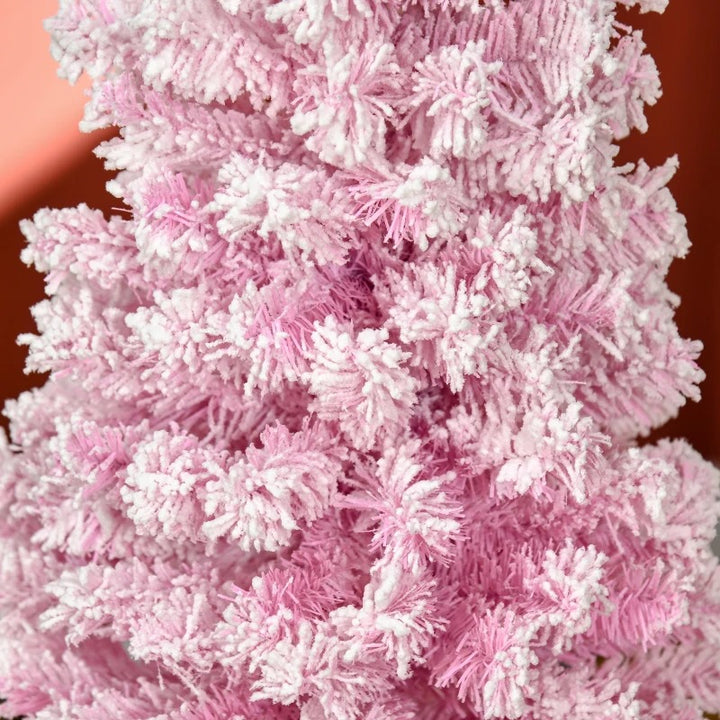 5ft 263-Tip Slim Snow Flocked Unlit Artificial Pencil Christmas Holiday Tree, Xmas Decor, Pink