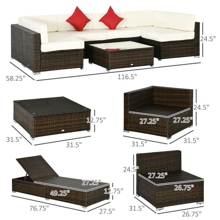 9PC Premium Rattan Wicker Outdoor Patio Conversation Furniture Set w/ 2 Loungers Brown & White