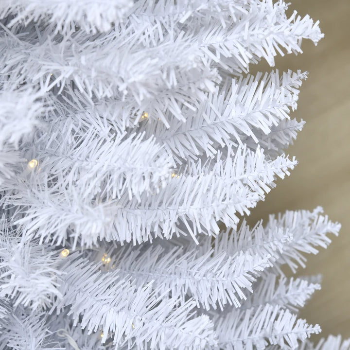 7ft 499-Tip Prelit Slim Pencil Artificial Christmas Holiday Tree, 200 Warm Lights, Xmas White