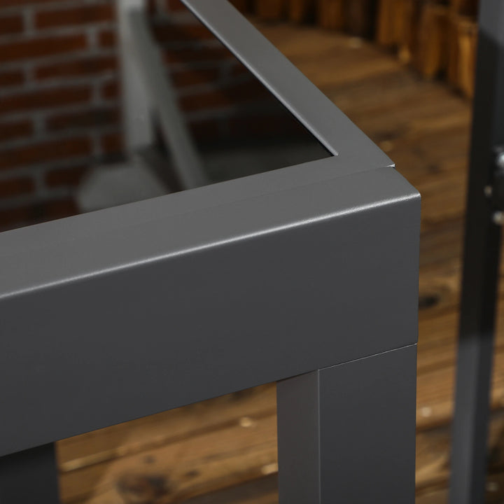 31-63" Extendable Space-Saving Aluminum Outdoor Dining Patio Table w Black Glass Top for 4-6, Black